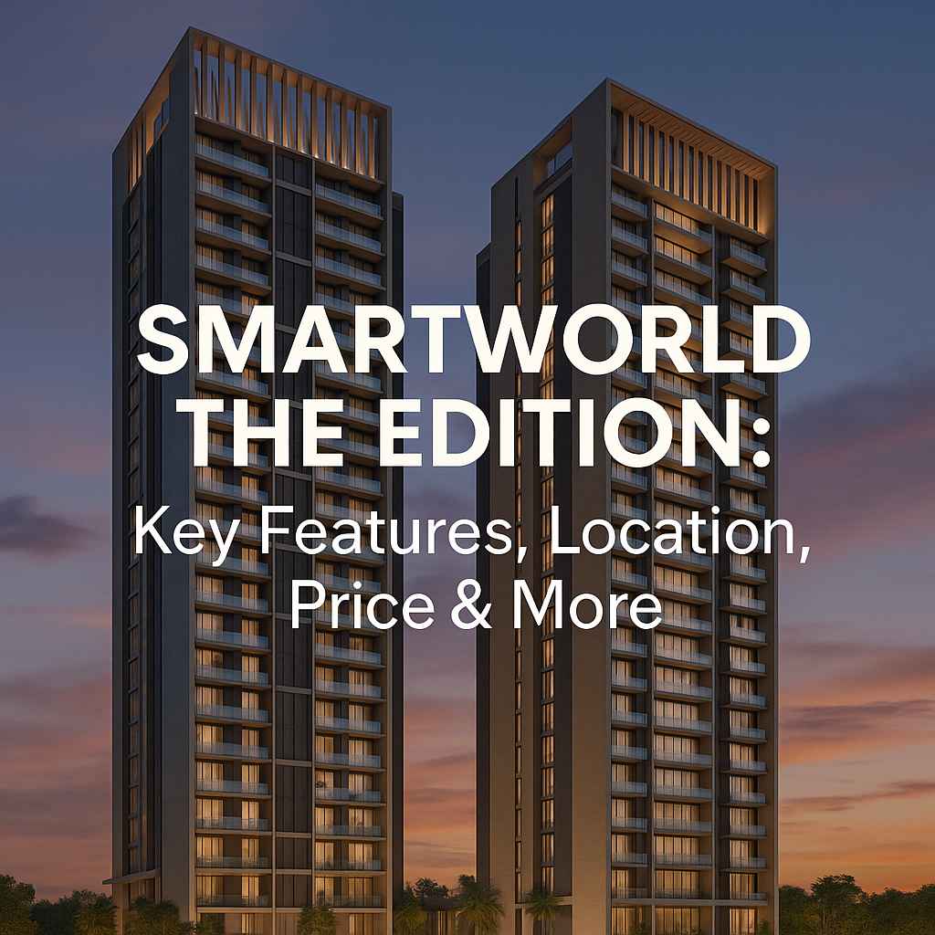 Digital rendering of Smartworld The Edition in Sector 66 Gurgaon, featuring modern luxury buildings under a clear sky.